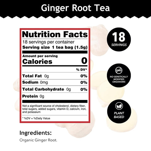 Buddha Teas - Organic Ginger Root Tea - Herbal Tea - For Health & Wellbeing - With Antioxidants & Minerals - Clean Ingredients - Caffeine Free - O...
