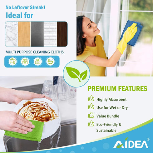AIDEA Microfiber Cleaning Cloth, 8PK, All Purpose Microfiber Towels, Absorbent Cleaning Rags Kitchen Towels, Lint Free Dusting Cloth for House, Ki...