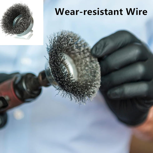 3pcs Carbon Steel Wire Brush Set for Drill - 2'' Abrasive Wire Cup Brush, Wheel Brush, 1'' Pen Brush with 1/4 Inch Round Shank - Crimped Steel Bru...