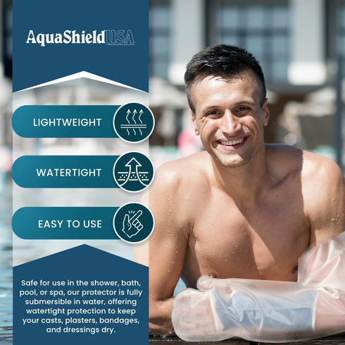 Arm Cast Protector - Waterproof, Reusable, Half Arm (A21) Covers Hand, Wrist & Forearm for Water Protection in Pool, Bath & Shower....