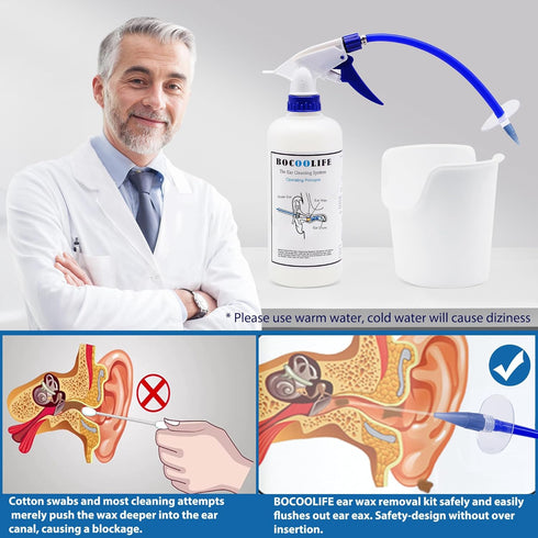 BOCOOLIFE Ear Wax Removal Kit - Safe & Effective Ear Cleaning System Cleaner with 3 Replacement Tips, Manual Flush Washer for Gentle Wax Remover, ...