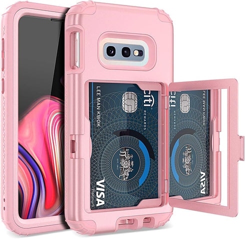 WeLoveCase Galaxy S10e Wallet Case with Built in Screen Protector, Defender Cover, Card Holder, Hidden Mirror, 3 Layer Shockproof Protection, Heav...