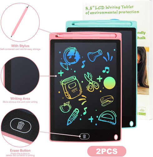 LCD Writing Tablet, 2 Packs Drawing Pads for Kids 3 4 5 6 Years Old 8.5 Inch Colorful Lines Doodle Scribble Boards Educational Toys for Boys Girls...