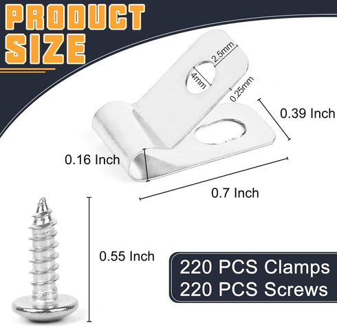 220 Pcs Fence Wire Clamps Stainless Steel Fencing Mounting Clips with 220 Pcs Stainless Steel Screws for 12-16 Gauge Welded Wire to Wood, Metal or...