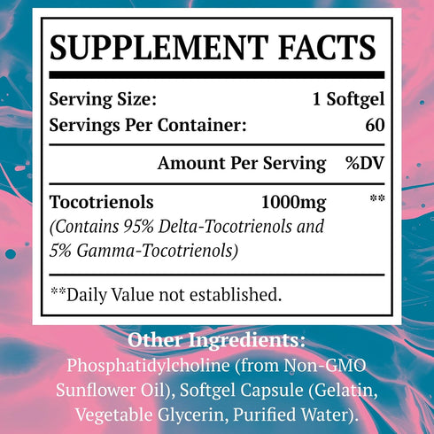 Liposomal Tocotrienols Supplement 1000mg, Vitamin E, 95% Delta-tocotrienols and 5% Gamma-tocotrienols, Hligh Absorption Heart, Vascular & Brain Fu...