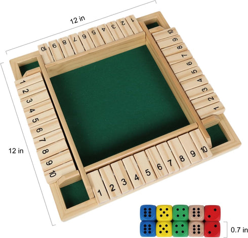Shut The Box Dice Game with 8pcs Dices 12 inch Traditional Wooden Table Math Board Game 10 Numbers for Kids Adults, Family Classroom Home or Pub B...