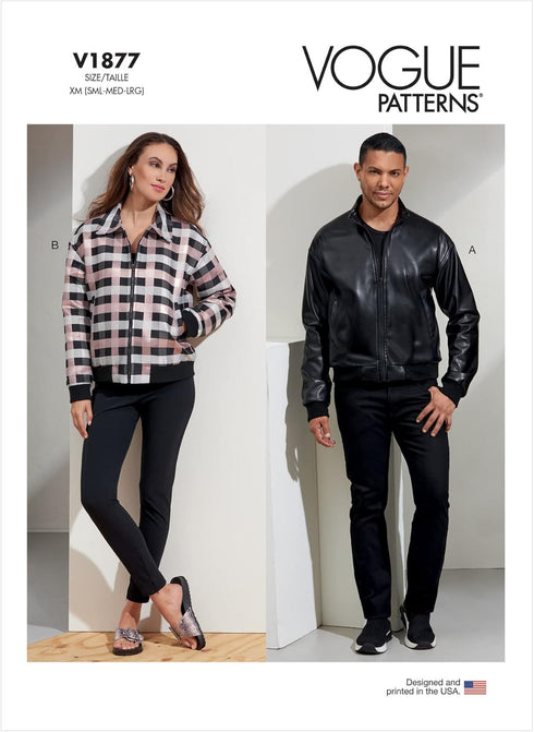Vogue Unisex Bomber Jacket Sewing Pattern Kit, Code V1877, Sizes S-M-L, Multicolor...