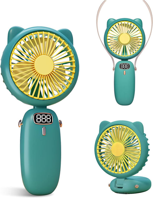 Handheld Fan Mini, Cute Hand Fan Portable, Powerful USB Rechargeable Fan with 4 Speeds and LED Display for Kids Women, Battery Small Electric Hand...