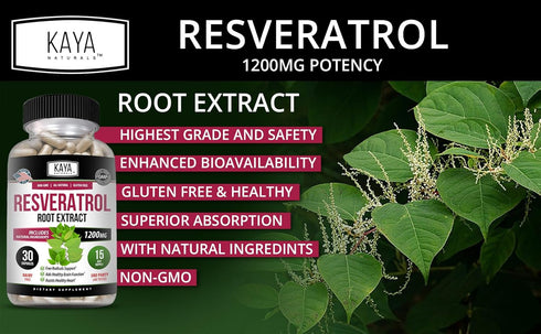 Kaya Naturals - Resveratrol Capsules - Anti Aging Supplement - Antioxidants with Brain Support - Maximum Benefits - 30 Veggies Capsules...