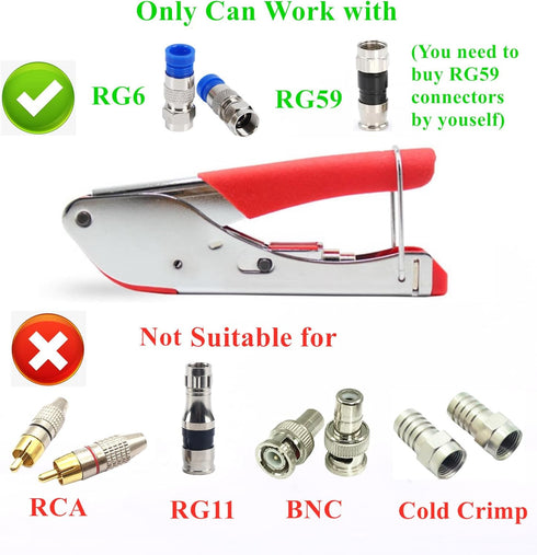 Coax Cable Crimper Tool Kit, rg6 rg59 Coaxial Compression Tool, Wire Stripper, 10pcs RG6 F Connectors...
