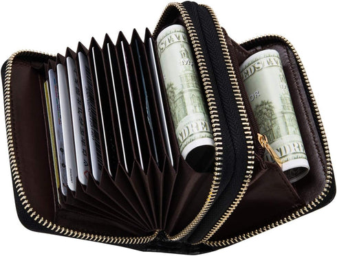 Credit Card Case Holder Wallet with ID Window Zipper Small...