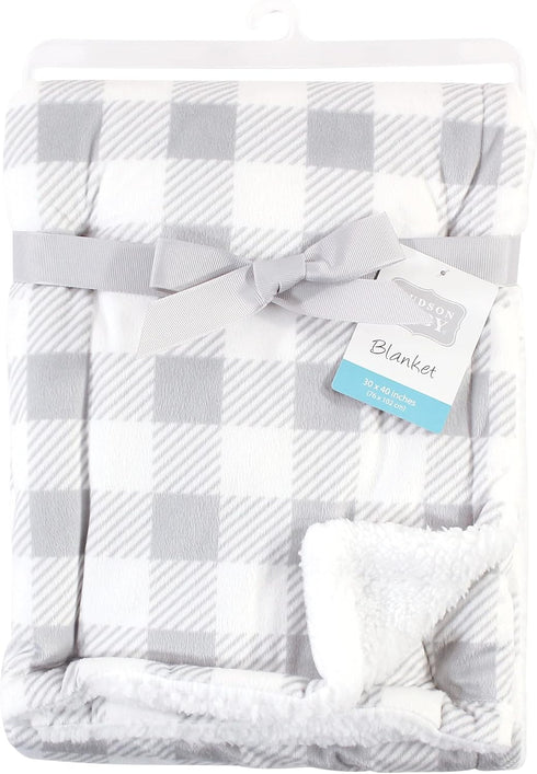 Hudson Baby Unisex Baby Plush Mink and Sherpa Blanket, Gray Plaid, One Size...