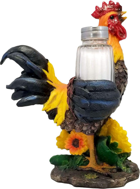DWK 8-inch Spice to Crow About Country Rooster Salt and Pepper Shaker Figurine Display Holder Kitchen and Dining 3-Piece Set...