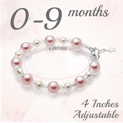 Pretty Sterling Silver Bracelets for Girls with Pink and White Simulated Pearls, European Crystals, Girls Jewelry, Pearl Bracelet for Girl, Birthd...