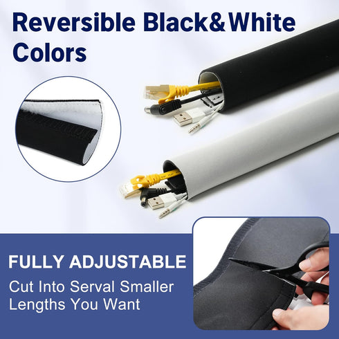 Neoprene Cable Management Sleeve 10ft (120 inch) - 1.5 inch, Velcro Cuttable Cord Organizer, Split Wire Loom Tubing Reversible Cord Protector for ...