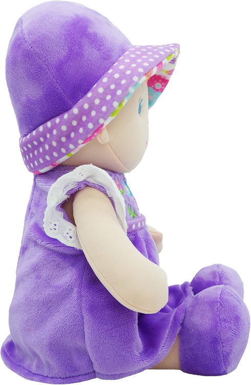 June Garden 12" Soft Dolly Laura - Stuffed Soft Baby Doll Gift for 1 2 3 Year Old Girls - Purple Dress...