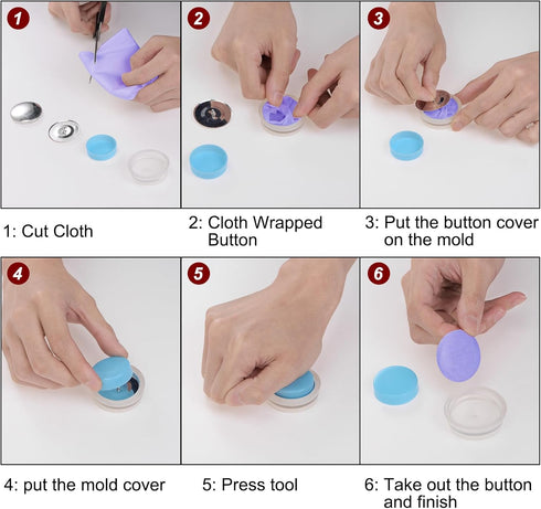HARFINGTON 100 Sets Self Cover Button Kit 5 Size 0.6" 0.75" 0.9" 1.1" 1.5" with Wire Backs Aluminum Buttons to Cover Fabric Covered Buttons Maker ...