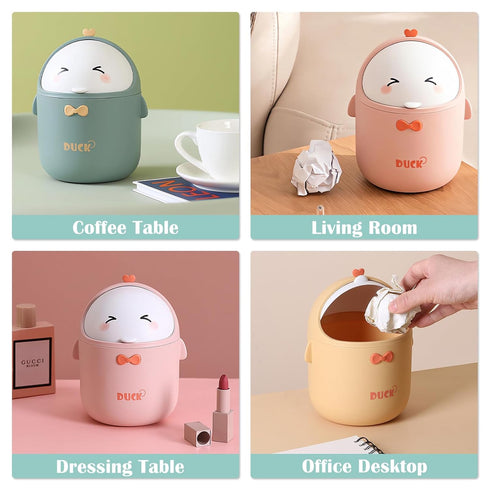 Cute Desktop Trash Can Wastebasket with 90 Trash Bags, Creative Mini Countertop Garbage Can with Lid, Small Plastic Storage Bin for Home Kitchen D...