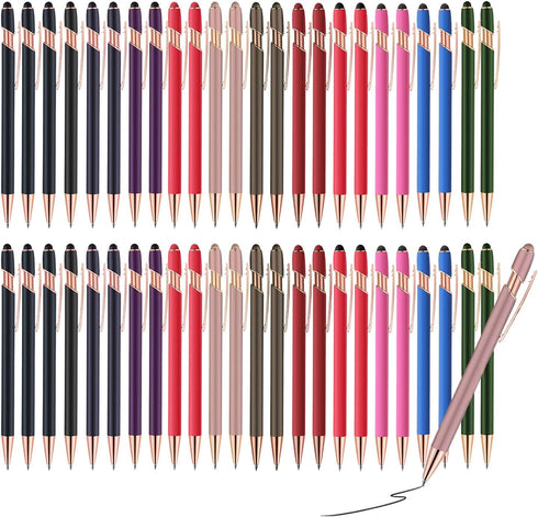 Ballpoint Pen with Stylus Tip, 1.0 mm Black Ink Metal Pen Stylus Pen for Touch Screens, 2 in 1 Stylus Ballpoint Pen (48 Colors pens and 48 Refills...