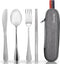 Travel Utensils with Case, Quatish Portable Silverware Set for Work, 304 Stainless Steel Reusable Travel Cutlery Set, Fork and Spoon Set for Campi...