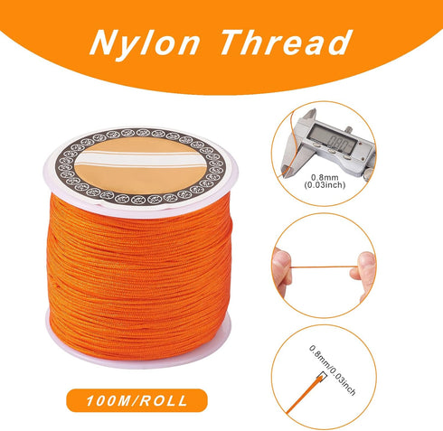 Cheriswelry 100M 0.8mm Nylon Beading Cord Dark Orange Chinese Knotting Rattail Macrame Thread String Roll for Jewelry Making Kumihimo Wrapping Sup...