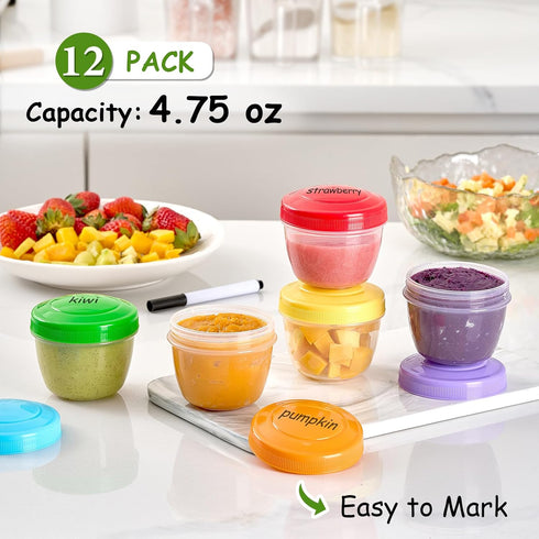 12 Pack Leakproof Baby Food Storage Containers, 4 oz Plastic Baby Food Jars with Lids, Reusable Small Baby Food Jars, Lock in Freshness, Freezer &...