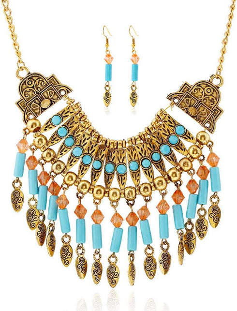 YAZILIND Bohemian Style Tassel Pendant Chunky necklace Earrings Exaggerated Jewelry Set Women Birthday Party Gift...