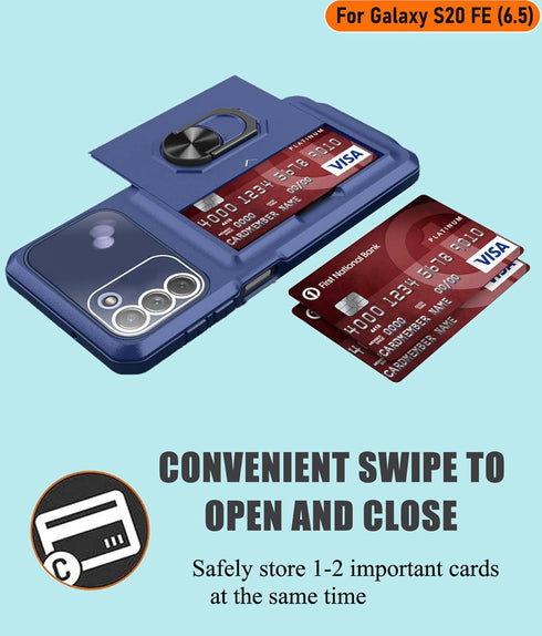 Wallet Case for Samsung Galaxy S20 FE(5G) 6.5 Inch, Credit Card ID Card Slot Sliding Door Hides Portable Design, Double Layer Hybrid Military Grad...