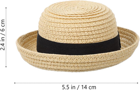 Mini Straw Hats for Dolls: Miniature Knitting Straw Hat Natural Mini Hat Doll Straw Hat for DIY Craft Dollhouse Decoration Accessories...