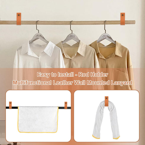 Cosmos 4 Pcs Leather Wall Hooks Hanging Strap Leather Curtain Rod Holder Leather Hook Strap Drawer Pulls Wall Mounted Rod Hanger Hook with Screws ...