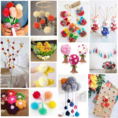 Pompom Maker Kits, Pom pom Knitting Loom Kit Fluff Ball Weaver Needle Craft DIY Knitting Crochet Craft Tool Kit, 6PS Pompom Maker+ 1PS Scissors (7...