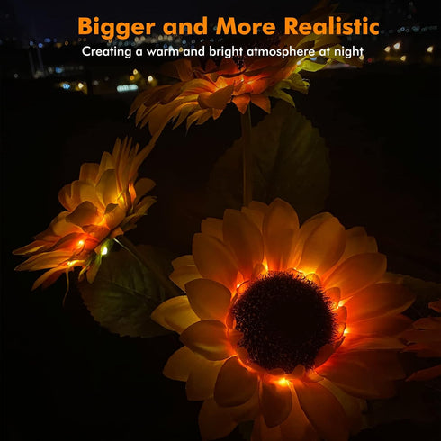 Solar Sunflower Lights, 800mA Solar Garden Light with Real Looking Flowers Outdoor Waterproof Solar Stake Lights for Back Yard, Flower Bed, Pathwa...