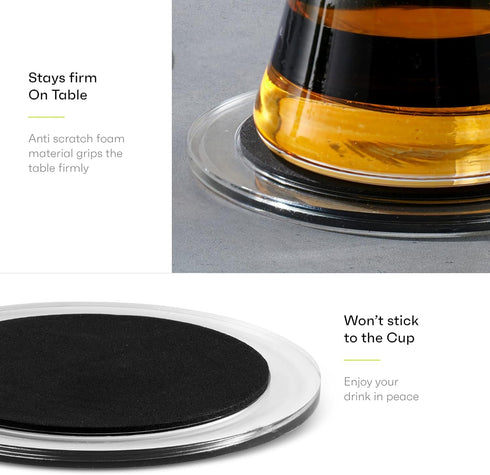 Acrylic Drink Coasters Set of 6 | Premium Stylish Black 4 Inch Coaster Set for Tabletop, Coffee Table Protection | Coasters Will Not Scratch Your ...