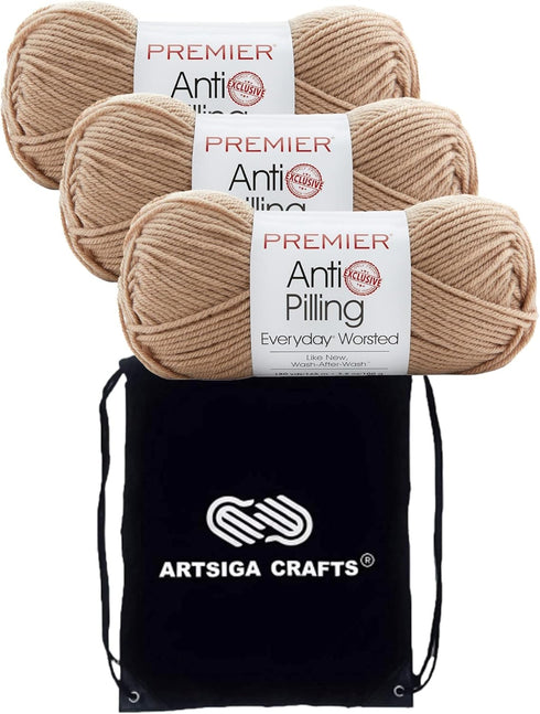 Premier Yarns Everyday Anti-Pilling Solid Parchment DN100-70 (3-Skeins - Same Dye Lot) #4 Worsted Weight Acrylic Yarn for Crocheting and Knitting ...