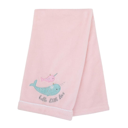 NoJo Under The Sea Whimsy Pink and Blue Narwhals Super Soft Appliqued Baby Blanket...