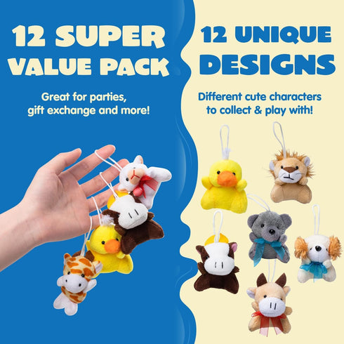 JOYIN 36 Pack Mini Animal Plush Toy Assortment (36 Units 3" Each),Bulk Stuffed Animals Party Favors for Kids, Small Animals Plush Keychain Decorat...