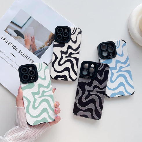 Designed for iPhone 15 Phone Case, Soft PU Leather TPU and Cute Art Wavy Painted for Women Men Compatible with iPhone Case (Beige/iPhone 15)...