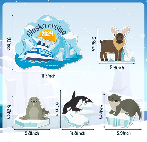 5PCS Cruise Door Magnet, Alaska Cruise Refrigerator Car Ship Magnetic Decal, Alaskan Themed Magnets Door Decoration, Whale Sea Lion Seal Reindeer ...