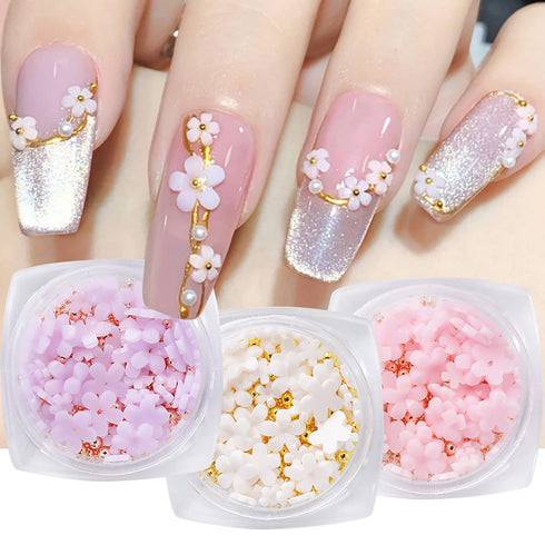 SILPECWEE Light Change Flower Nail Charms 3d Nail Flower Gold and Silver Caviar Nail Art Charms Nail Jewelry for Acrylic Nails DIY Craft Nail Desi...