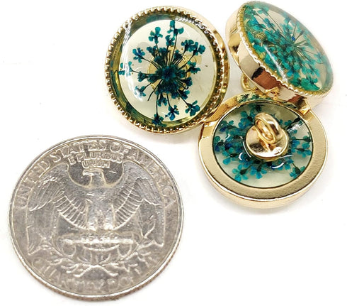 Cyan-Blue Flower Inclusion Glass Sewing Shank Buttons 20 Pcs - 18mm, 23/32"...