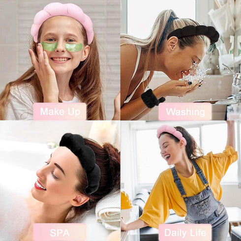 2PCS Spa Headband for Washing Face, Makeup Headband, Bubble Skincare Headbands with Face Wash Wristbands...