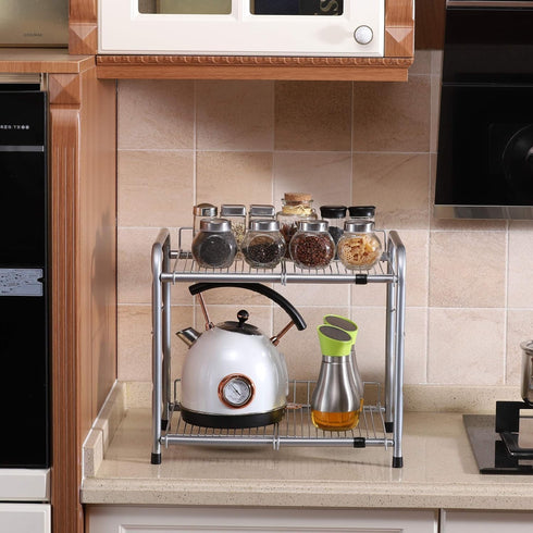 Flagship 2 Tier Under Sink Organizers and Storage Rack Expandable Cabinet Shelf Rack for Kitchen Bathroom Silver (16-25 inches)...