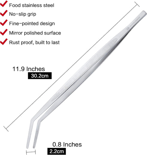 MSY BIGSUNNY Kitchen Cooking Tweezers Culinary Curved Tip Tongs (1, 12")...