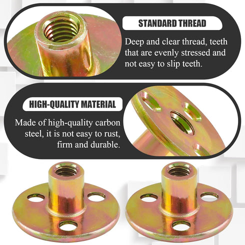 12pcs Round Base T-Nut, 1/4"-20 Carbon Steel Iron Plate Nut Screw-in T Nuts Flange Insert Female Thread Furniture Hardware Accessories...