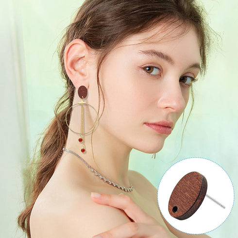 Ximalun Wood Earring Studs for Jewelry Making,90Pcs Wooden Earring Posts for Earring Findings Oval Wood Earring Pin Studs with Loop with Ear Backs...