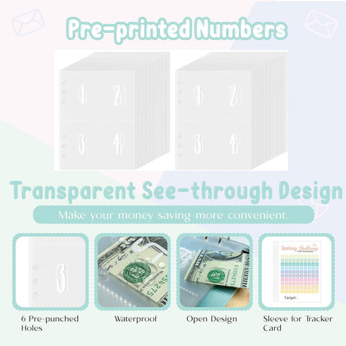 100 Envelopes Challenge Binder, A5 Money Saving Budget Binder with Cash Envelopes, Savings Challenges Book (Blue)...