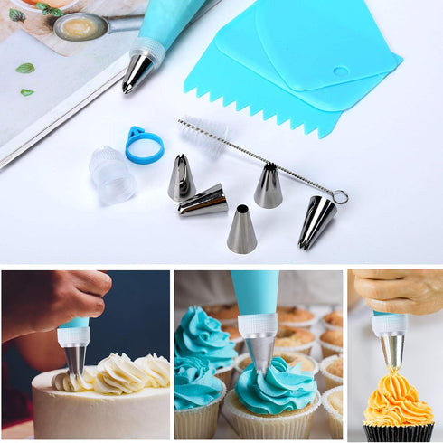 34Pcs Piping Bags and Tips Set, Bake Cake Decorating Kit with 24 Stainless Steel Tips, 2 Reusable Silicone Pastry Bags, 3 Icing Smoother, 2 Couple...