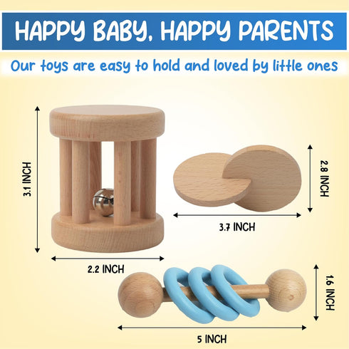 Montessori Toys for Babies 0-6 Months and 6-12 Months - Eco-Friendly Wooden Baby Toy for Sensory Stimulation, Skill-Building, and Cognitive Growth...