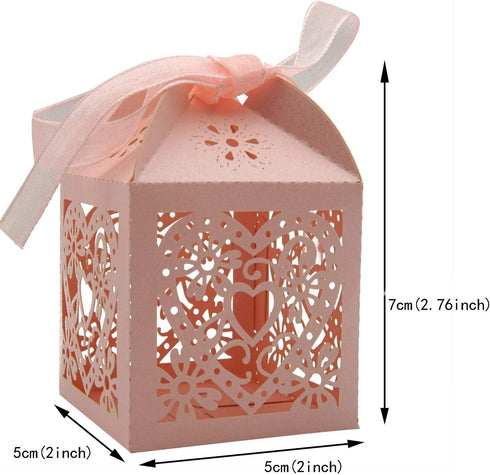 KPOSIYA 100 Pack Love Heart Laser Cut Wedding Party Favor Box Candy Bag Chocolate Gift Boxes Bridal Birthday Shower Bomboniere with Ribbons...