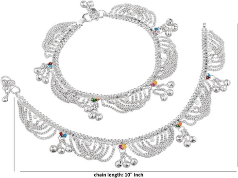 Efulgenz Indian Silver Tone Bell Charms Tassel Chain Anklet Set for Women Bracelet Payal Foot Jewelry...